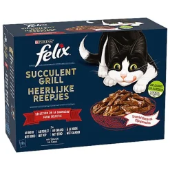 FELIX -  Pochons Succulent Grill Selection de la Campagne à la Viande en Sauce pour chats adultes  - 12X80g
