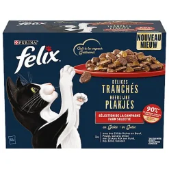 FELIX - Sachets Fraîcheur Délices Tranchés en Gelée Sélection Campagne pour chats adultes - 12x80g
