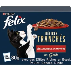 FELIX - Sachets Fraîcheur Délices Tranchés en Gelée Sélection Campagne pour chats adultes - 12x80g