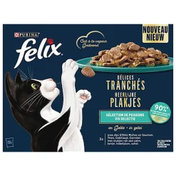 FELIX - Sachets Fraîcheur Délices Tranchés en Gelée Sélection Poissons pour chats adultes - 12x80g