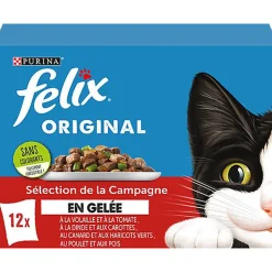 FELIX - Sachets Fraîcheur Emincés en Gelée Volaille et Légumes pour chats adultes - 12x85g