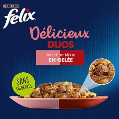 FELIX - Sachets fraîcheurs Délicieux Duos en Gelée Mixte Boeuf poulet Poisson pour Chats- 24x85g