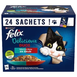 FELIX - Sachets fraîcheurs Délicieux Duos en Gelée Mixte Agneau poulet Poisson pour Chats- 24x85g