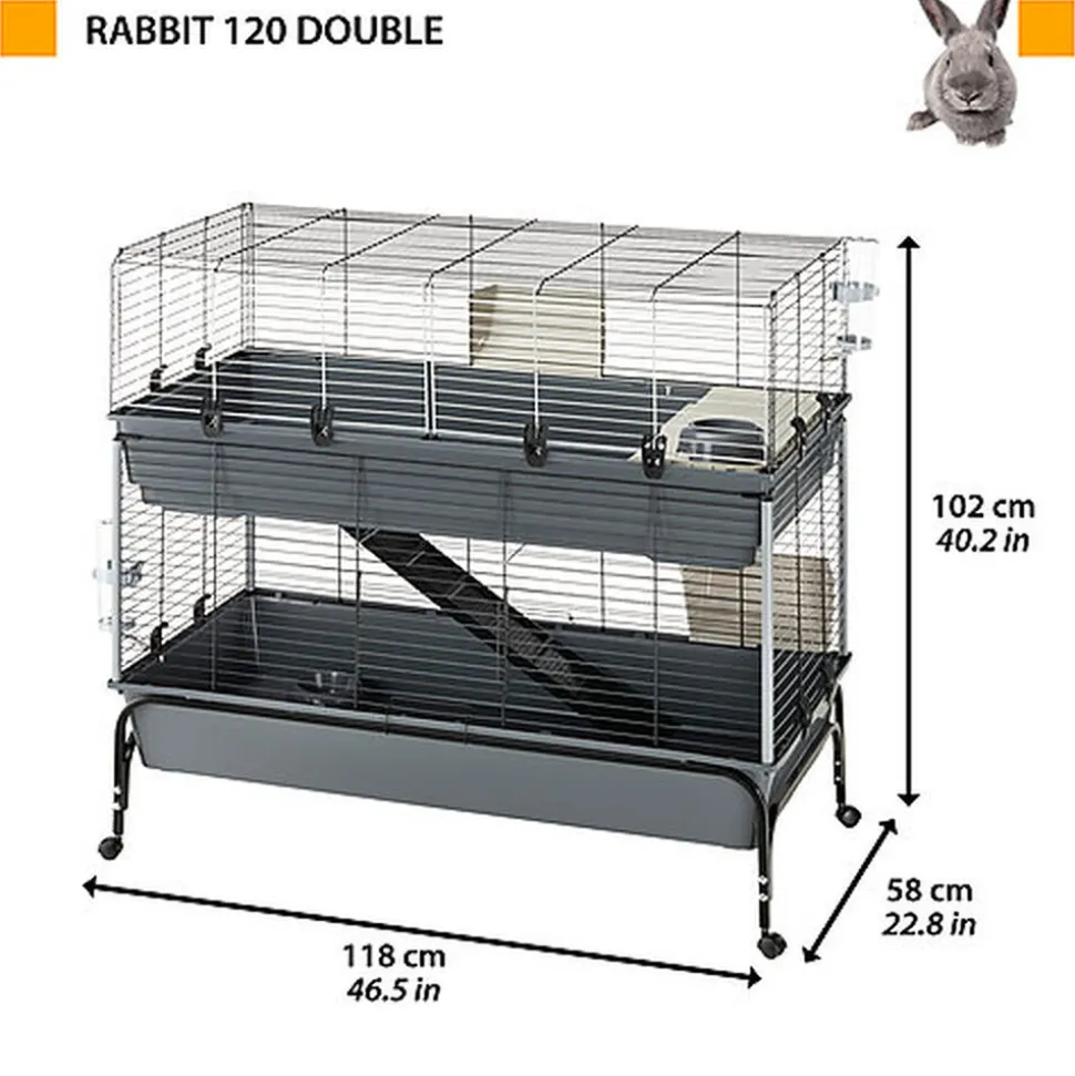 Ferplast - Cage Rabbit 120 Double W/Stand pour Lapins - 58x118x117cm
