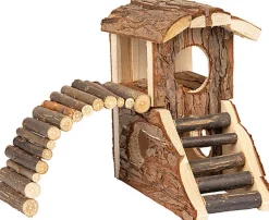 Flamingo - Maison Marky en Bois avec Pont pour Rongeurs - 19x16,5x16,5cm