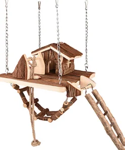 Flamingo - Villa Milly avec Pont et Maison en Bois pour Rongeurs - 21,5x21,5x24,5cm