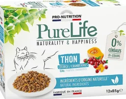 Flatazor - Pochons PURELIFE Effilés en Sauce au Thon pour Chat - 12x85g