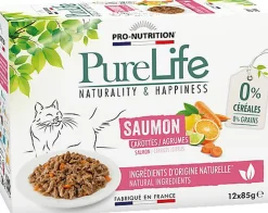 Flatazor - Pochons PURELIFE Effilés en Sauce au Saumon pour Chat - 12x85g