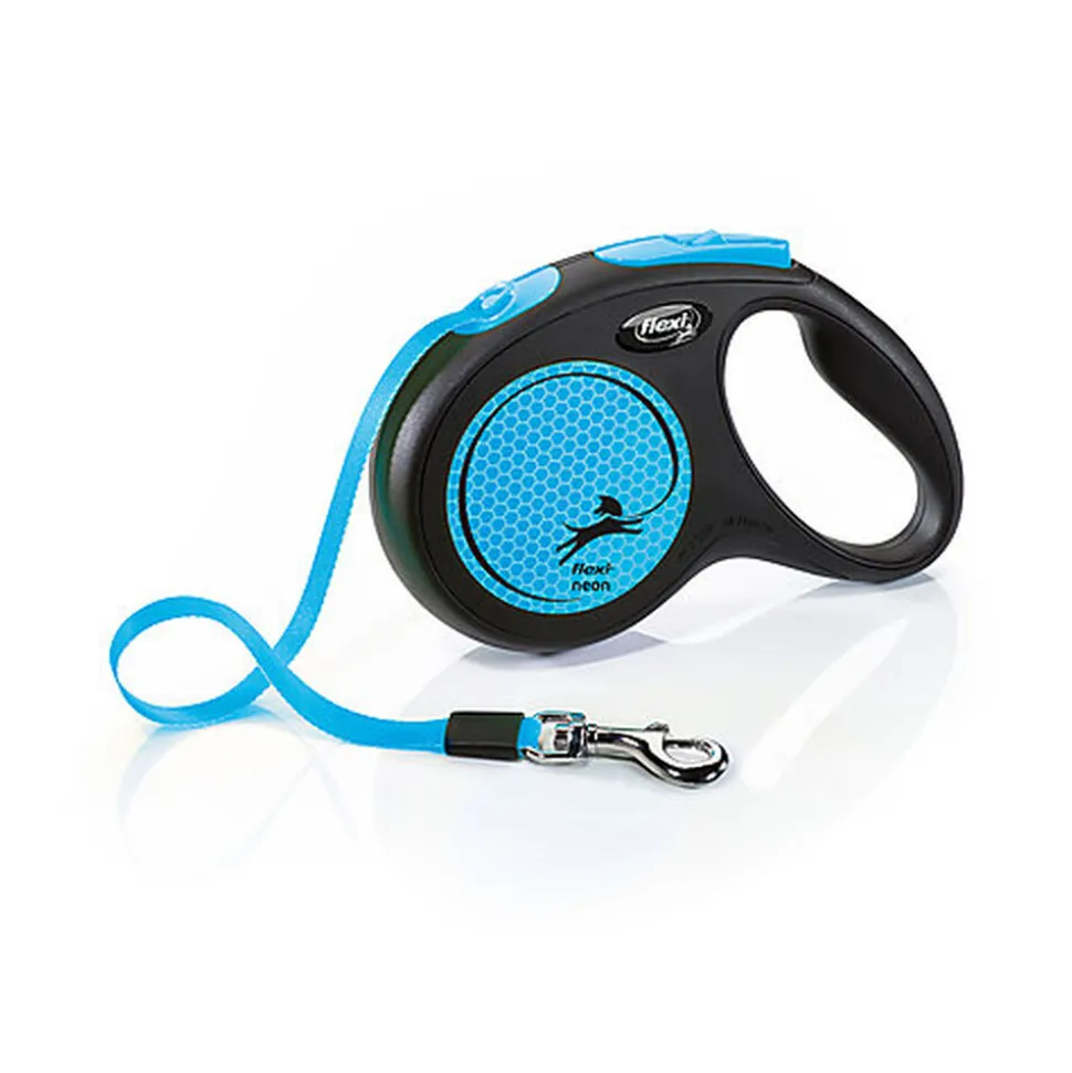Flexi - Laisse Enrouleur Neon Sangle Bleu - M/5m