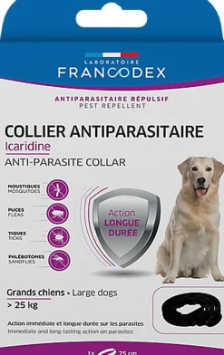Francodex - Collier Antiparasitaire Icardine pour Grands Chiens - Noir