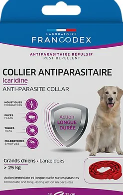 Francodex - Collier Antiparasitaire Icardine pour Grands Chiens - Rouge
