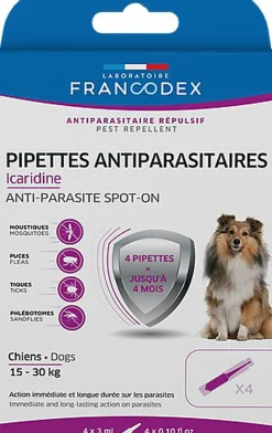 Francodex - Pipettes Antiparasitaires Icardine pour Chiens Adultes - x4