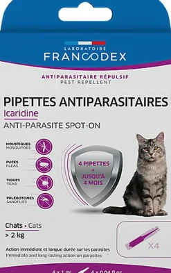 Francodex - Pipettes Antiparasitaires Icardine pour Chats - x4