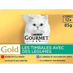 GOURMET - Boîtes GOLD Les Timbales Multi Variétés aux Légumes pour Chats - 12x85g
