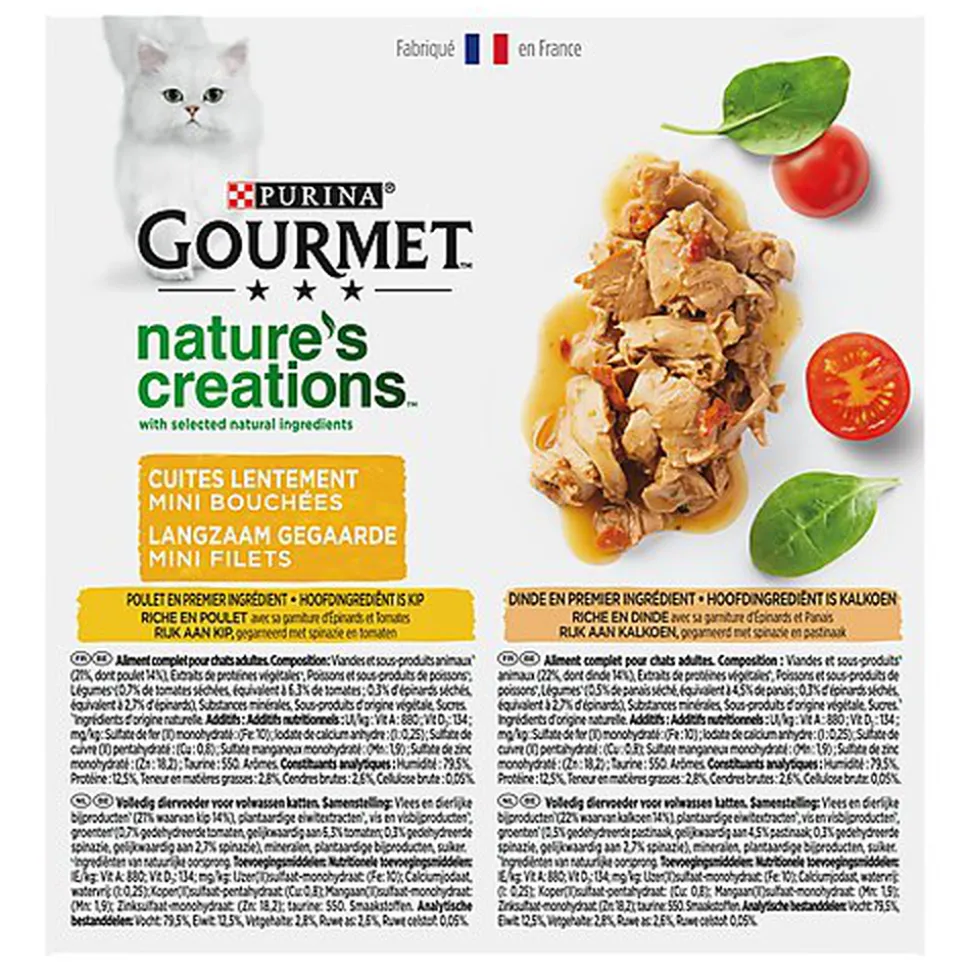 GOURMET - Pâtée Nature's Creation Multipack Au Poulet et Dinde pour Chats - 8X85g