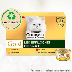 GOURMET - Sachets fraîcheur GOLD Les Effilochés en Sauce pour chats adultes - 12x85g