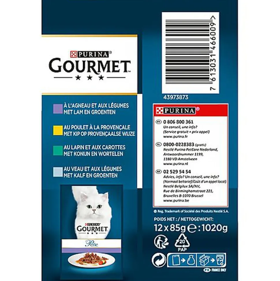 Gourmet - Sachets Perle Les Filettines avec Légumes pour Chat - 12x85g