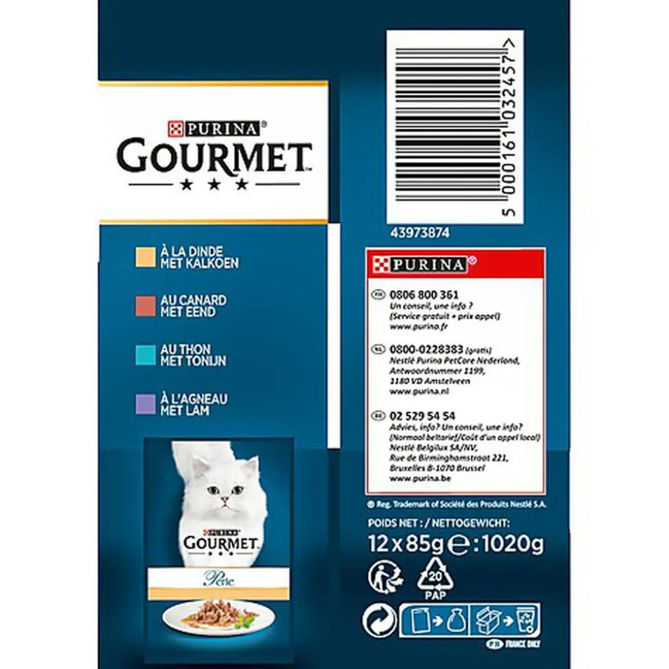 Gourmet - Sachets Perle Les Filettines avec Viandes et Poissons pour Chat - 12x85g