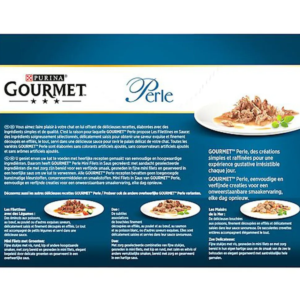 Gourmet - Sachets Perle Les Filettines avec Viandes et Poissons pour Chat - 12x85g