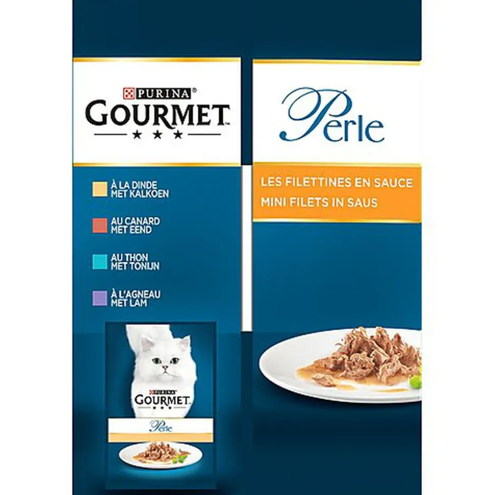 Gourmet - Sachets Perle Les Filettines avec Viandes et Poissons pour Chat - 12x85g