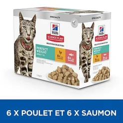 Hill's Science Plan - Adult Perfect Weight 12 Sachets Repas Pour Chat Poulet Et Saumon  - 12x85g