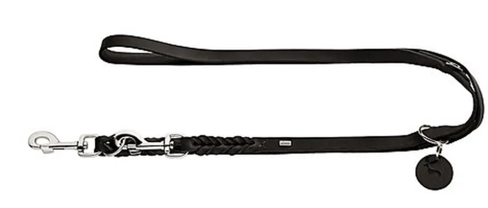 Hunter - Laisse Solid Education en Cuir de Bœuf Noir