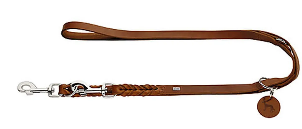 Hunter - Laisse Solid Education en Cuir de Bœuf Cognac