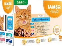 Iams - Boite Sachets Humides Delights Mer "Sea Collection" en Gelée pour Chats - 12x85g