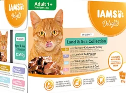 Iams - Boite Sachets Humides Delights Terre & Mer "Land&Sea" en Sauce pour Chats - 12x85g