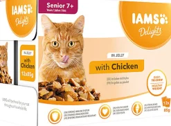 Iams - Boite Sachets Humides Delights Senior au Poulet en Gelée pour Chats - 12x85g