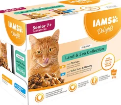 Iams - Sachets Humide en sauce Delights Chat Senior Terre&Mer "Land&Sea Collection" - 12 x 85g