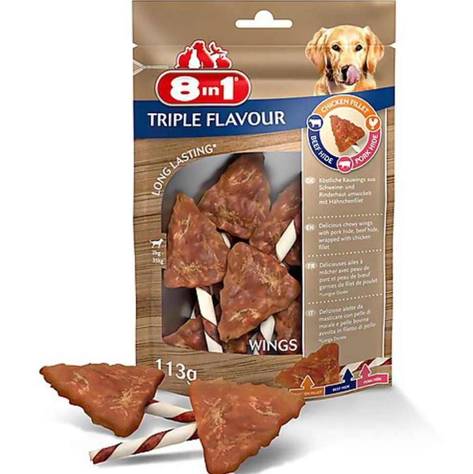 8in1 - Friandises Ailes de Poulet à Mâcher Triple Flavour Wings pour Chien - x6