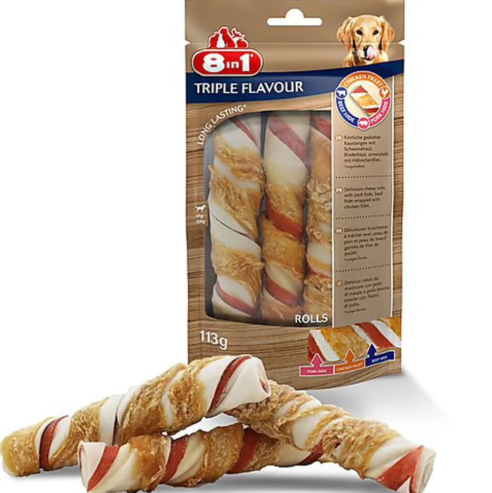8in1 - Friandises Triple Flavour Rolls à Mâcher pour Chien - x3