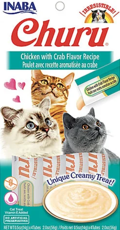 Inaba - Friandises Churu Poulet avec Recette au Crabe pour Chats - 4x14g