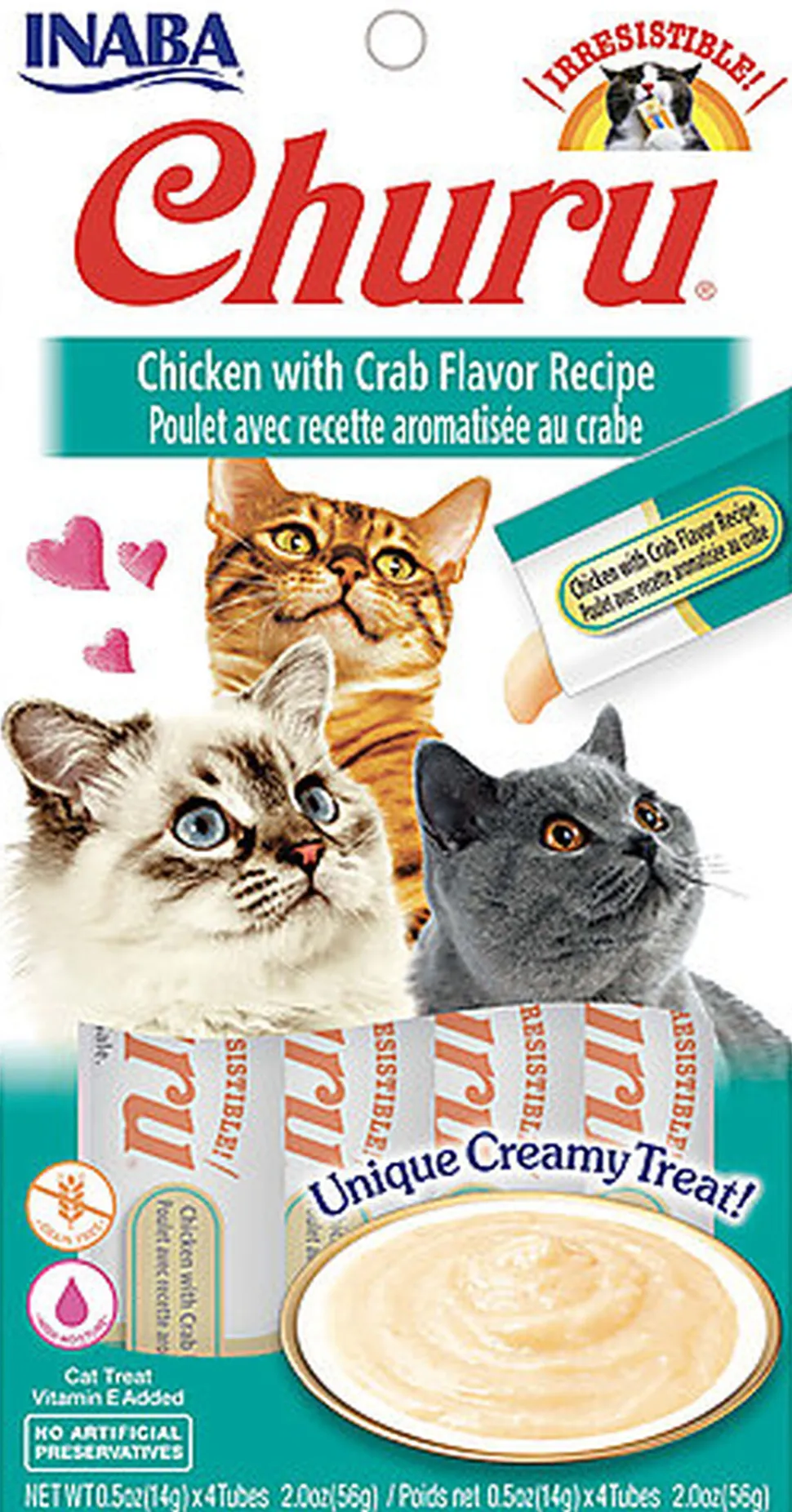 Inaba - Friandises Churu Poulet avec Recette au Crabe pour Chats - 4x14g