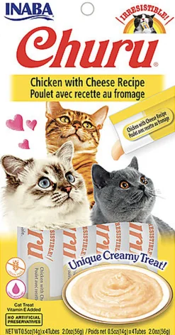 Inaba - Friandises Churu Poulet avec Recette au Fromage pour Chats - 4x14g