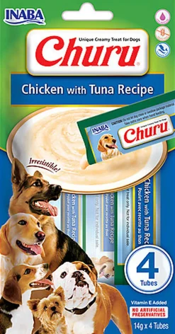 Inaba - Friandises Churu Recette au Poulet et Thon pour Chiens - 4x14g