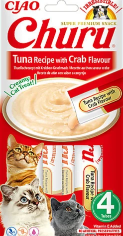 Inaba - Friandises Churu Recette Thon et Crabe pour Chats - 4x14g