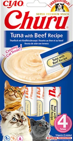 Inaba - Friandises Churu Recette Thon et Bœuf pour Chats - 4x14g