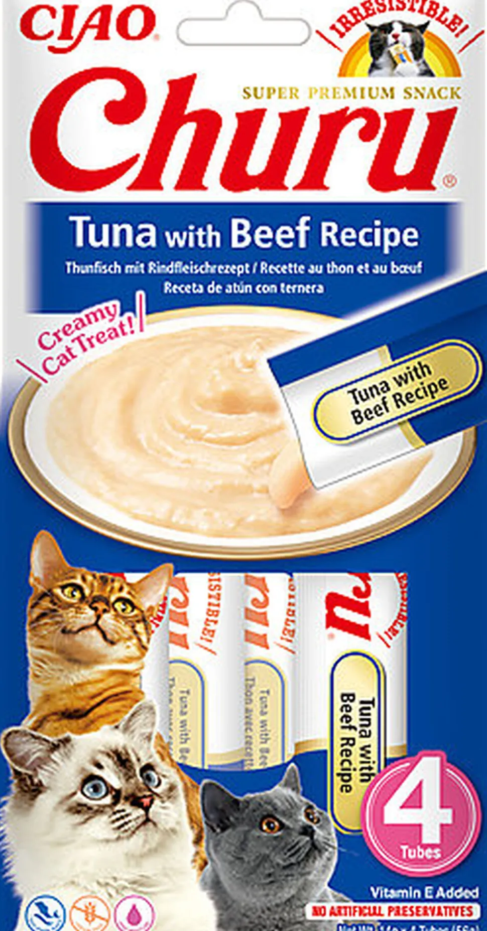 Inaba - Friandises Churu Recette Thon et Bœuf pour Chats - 4x14g