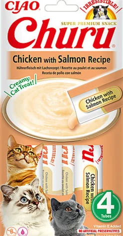 Inaba - Friandises Churu Recette Poulet et Saumon pour Chats - 4x14g