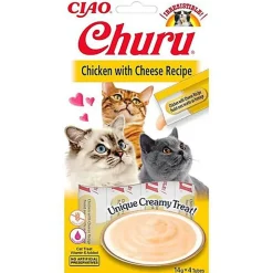 Inaba - Friandises Churu Recette Poulet et Fromage pour Chats - 4x14g