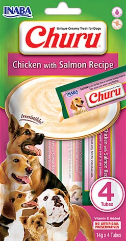 Inaba - Friandises Churu Recette au Poulet et Saumon pour Chiens - 4x14g