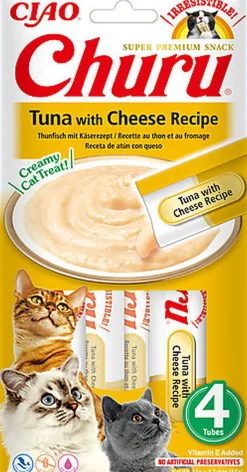 Inaba - Friandises Churu Recette Thon et Fromage pour Chats - 4x14g