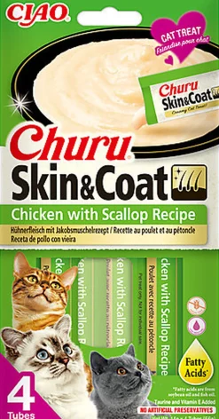 Inaba - Friandises Churu Skin&Coat Recette Poulet et Pétoncle pour Chats - 4x14g