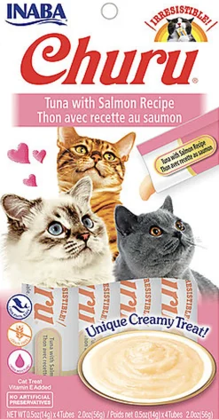 Inaba - Friandises Churu Thon avec Recette au Saumon pour Chats - 4x14g