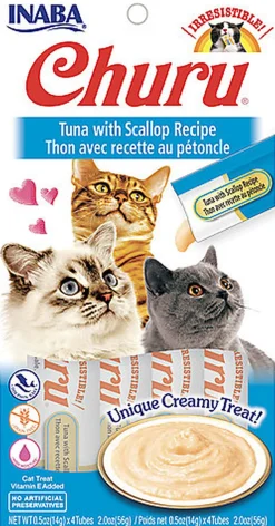 Inaba - Friandises Churu Thon avec Recette au Pétoncle pour Chats - 4x14g