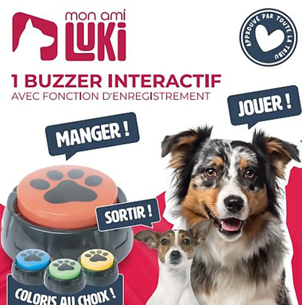 Mon Ami Luki - Jouet Educatif Buzzer Sonore Interactif pour Chiens et Chats - 9cm