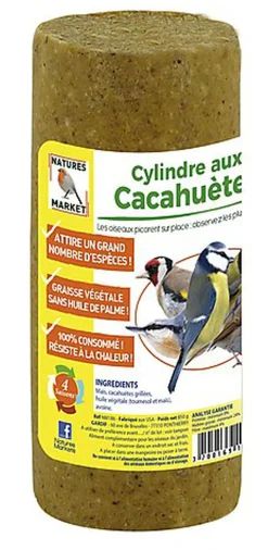 Natures Markets - Cylindre Graisse Végétale aux Cacahuètes pour Oiseaux du Ciel - 850g