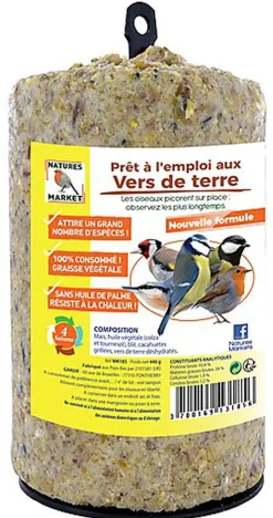 Natures Markets - Graisse Végétale aux Vers de Terre pour Oiseaux du Ciel - 440g